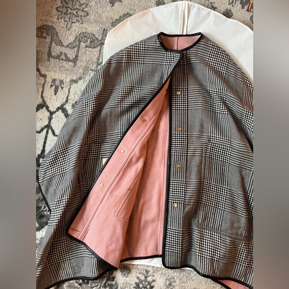 Coach Reversible Wool Cape Pink and Houndstooth